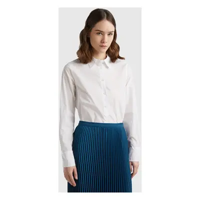 Benetton, Chemise Coupe Regular En Coton Léger, size XXS, Blanc, Femme