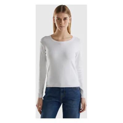 Benetton, Pull À Col Rond En Pur Coton, size XS, Blanc, Femme