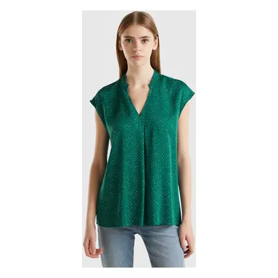 Benetton, Blouse À Pois En Viscose, size XS, Vert Foncé, Femme