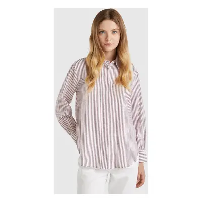 Benetton, Chemise Rayée En Lin Mélangé, size XXS, Bordeaux, Femme