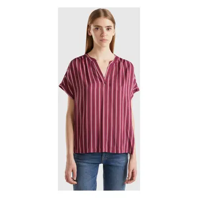 Benetton, Blouse Rayée En Pure Viscose, size XS, Bordeaux, Femme