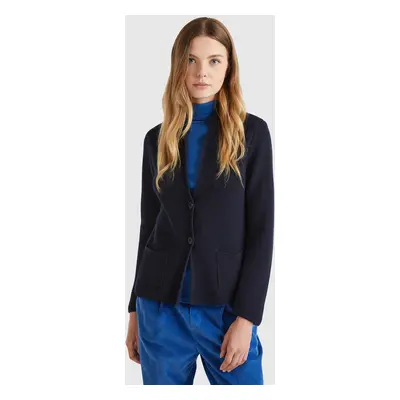 Benetton, Veste En Maille De Laine Et Cachemire Mélangés, size XL, Bleu Foncé, Femme