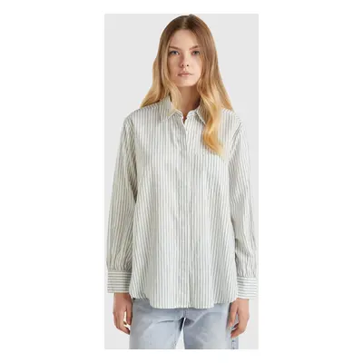 Benetton, Chemise Rayée En Lin Mélangé, size XXS, Vert, Femme