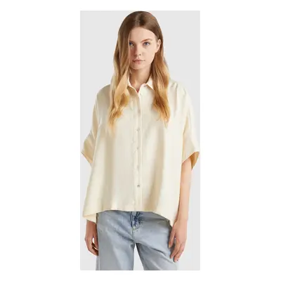 Benetton, Chemise Oversize En Modal® Mélangé, size OS, Crème, Femme