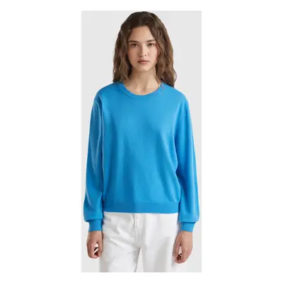 Benetton, Pull Coupe Relaxed En Pure Laine Mérinos, size XS, Bleu Clair, Femme