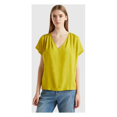 Benetton, Blouse Fluide À Manches Courtes, size XXS, Moutarde, Femme