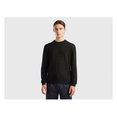 Benetton, Pull Noir En Pure Laine Mérinos, size XS, Noir, Homme