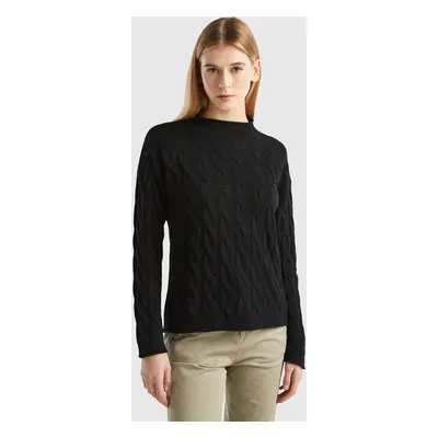 Benetton, Pull Torsadé En Cachemire Mélangé, size XS, Noir, Femme