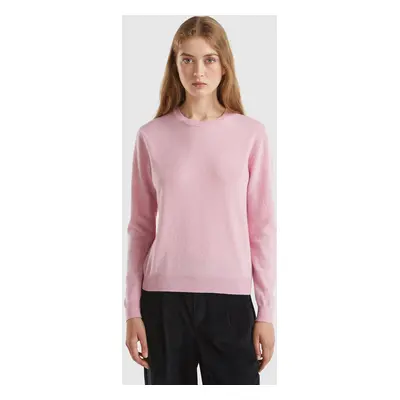 Benetton, Pull Col Rond Rose Effet Chiné En Pure Laine Mérinos, size XS, Rose, Femme