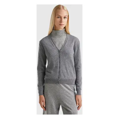 Benetton, Gilet Gris À Col En V En Pure Laine Mérinos, size XS, Gris Foncé, Femme