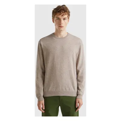 Benetton, Pull Gris Tourterelle Col Rond En Pure Laine Mérinos, size XS, Tourterelle, Homme