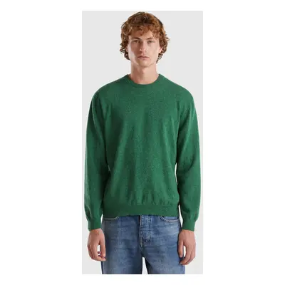 Benetton, Pull Col Rond Vert Effet Chiné En Pure Laine Mérinos, size XS, Vert, Homme