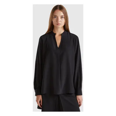 Benetton, Chemise À Col Tunisien, size XXS, Noir, Femme