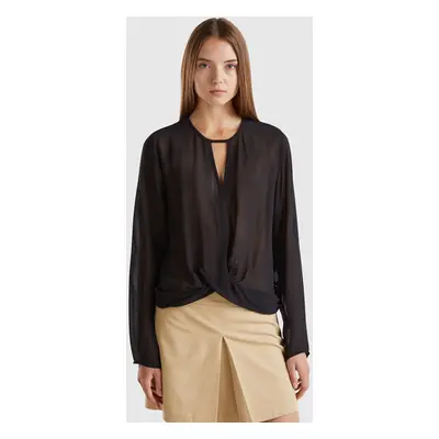 Benetton, Blouse En Pure Viscose, size XXS, Noir, Femme