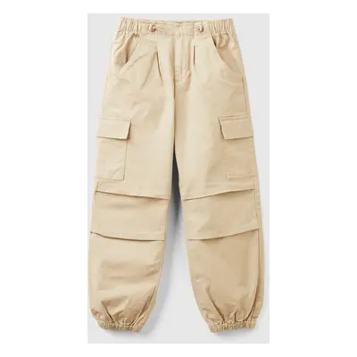 Benetton, Pantalon Cargo En Coton Stretch, size S, Beige, Enfants