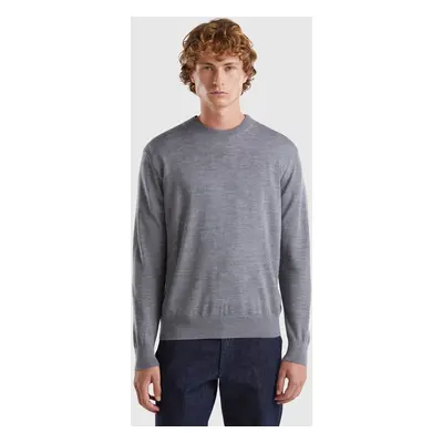 Benetton, Pull Gris Foncé En Pure Laine Mérinos, size XS, Gris Foncé, Homme