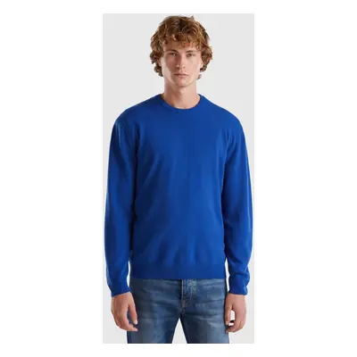 Benetton, Pull Col Rond Bleu Nuit En Pure Laine Mérinos, size XS, Bleu Foncé, Homme