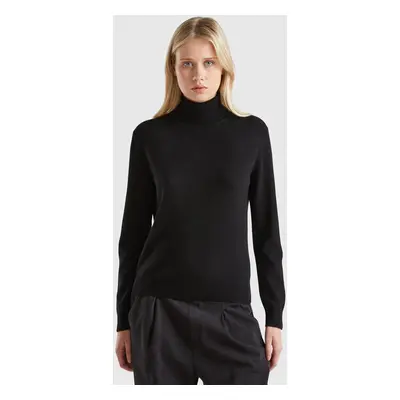 Benetton, Pull À Col Roulé Noir En Pur Cachemire, size XS, Noir, Femme