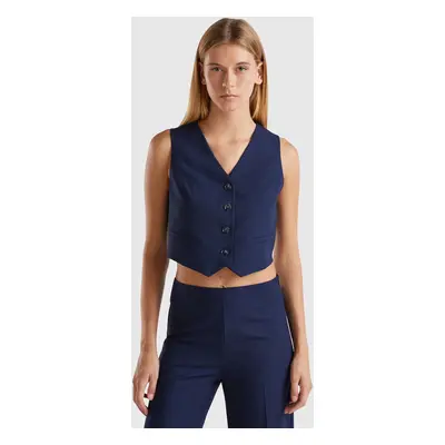 Benetton, Veste Sans Manches En Viscose Mélangée, size , Bleu Foncé, Femme