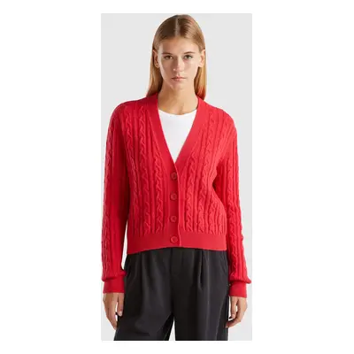 Benetton, Gilet Boxy Torsadé Et Ajouré, size M, Rouge, Femme