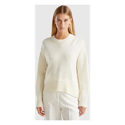 Benetton, Pull Coupe Boxy En Laine Mélangée, size XL, Crème, Femme