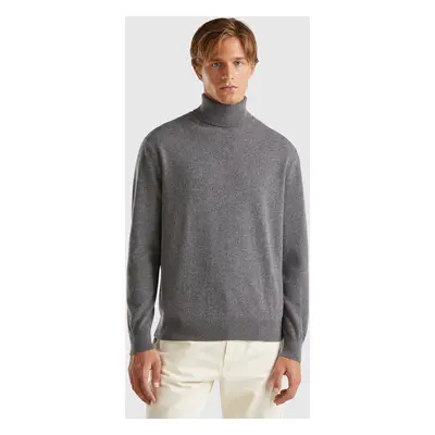 Benetton, Pull À Col Roulé Gris Foncé En Pur Cachemire, size XS, Gris Foncé, Homme