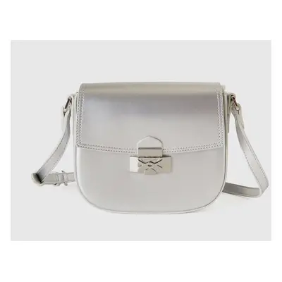 Benetton, Petit Sac Bandoulière Effet Verni, size OS, Argent, Femme