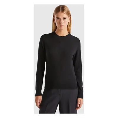 Benetton, Pull Noir En Pur Cachemire, size XS, Noir, Femme