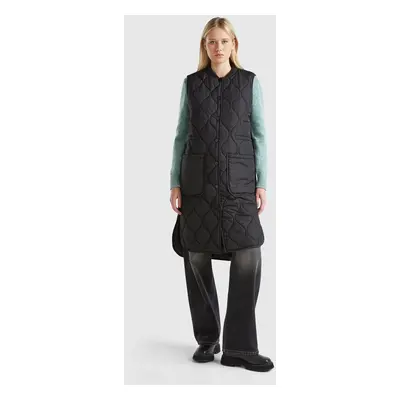 Benetton, Veste Longue Sans Manches En Nylon, size , Noir, Femme