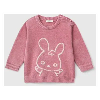 Benetton, Pull Avec Lapin Incrusté, size 12-18, Mauve, Enfants