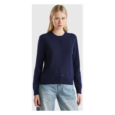 Benetton, Cardigan Bleu Nuit En Pur Cachemire, size XS, Bleu Foncé, Femme