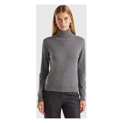 Benetton, Pull À Col Roulé Gris Foncé En Pur Cachemire, size XS, Gris Foncé, Femme