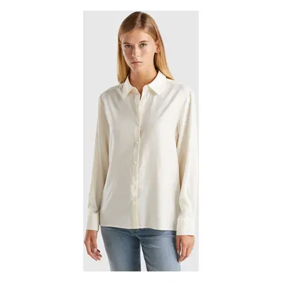 Benetton, Chemise Regular Fluide, size XS, Crème, Femme