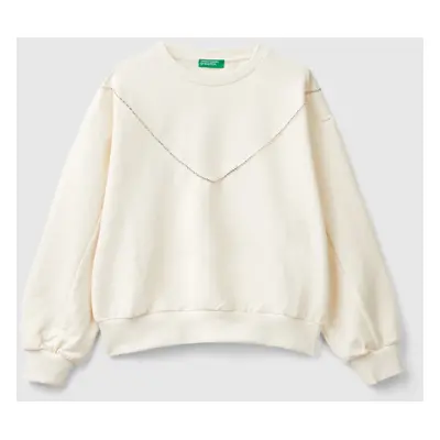 Benetton, Sweat Avec Applications Effet Bijou, size XL, Beige, Enfants