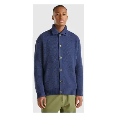 Benetton, Veste En Laine Mélangée, size XS, Bleu Foncé, Homme