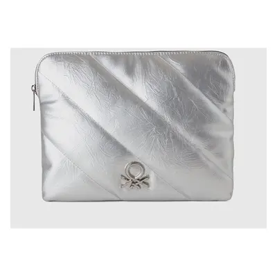 Benetton, Pochette Pour Tablette En Tissu Enduit, size OS, Argent, Femme