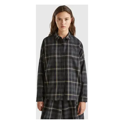 Benetton, Chemise En Laine Mélangée À Carreaux Tartan, size XXS, Gris Foncé, Femme