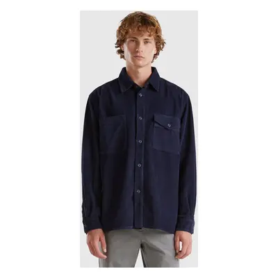 Benetton, Chemise En Velours À Bords-côtes, size XS, Bleu Foncé, Homme