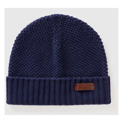 Benetton, Bonnet En Laine Mélangée, size L, Bleu Foncé, Homme