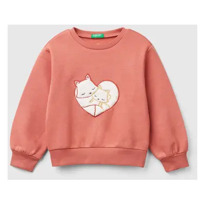 Benetton, Sweat Chaud À Écusson, size 5-6, Saumon, Enfants