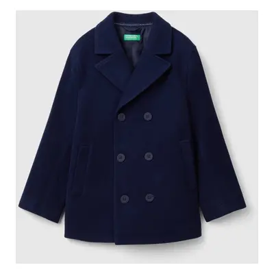 Benetton, Manteau Croisé En Mélange De Laine, size XL, Bleu Foncé, Enfants