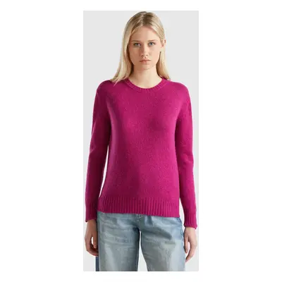 Benetton, Pull En Pure Laine Shetland, size M, Fuchsia, Femme