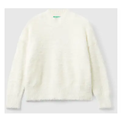 Benetton, Pull En Tissu Duveteux, size XL, Crème, Enfants