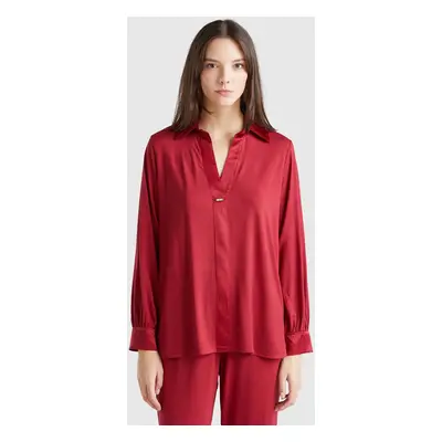 Benetton, Chemise En Modal® Et En Soie, size XXS, Bordeaux, Femme