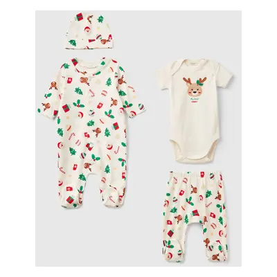 Benetton, Ensemble De Noël En Pur Coton, size 1-3, Crème, Enfants