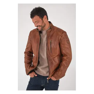 Karl Cognac 54/xl Cognac - Blouson Cuir, Daim, Peau Lainé