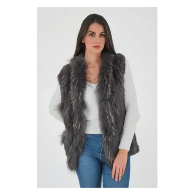 01002l Gris Foncé Gris Fumé L/xl - Gilet Fourrure Femme