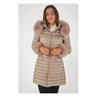 Manille Taupe Taupe 48/4xl - Doudoune Avec Fourrure