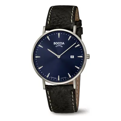 MONTRE BOCCIA TITANIUM HOMME CUIR NOIR CADRAN BLEU