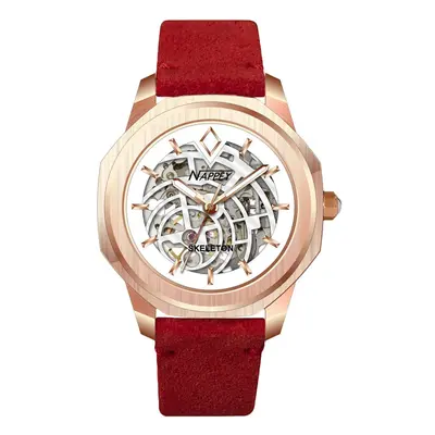 MONTRE NAPPEY SKELETON ROSE GOLD AND WHITE SUEDE RED